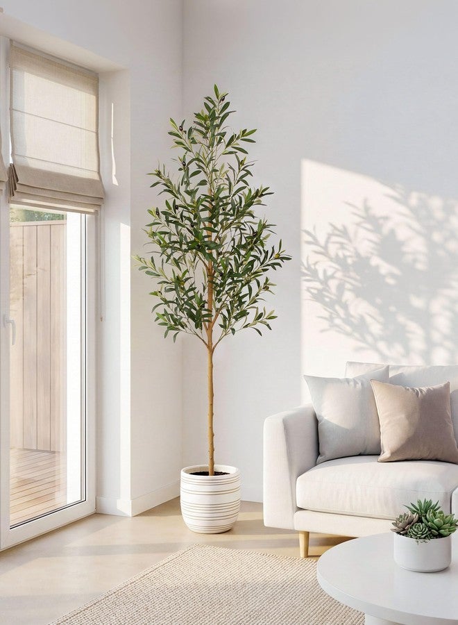 FLOWORLD 6FT Olive Trees Artificial Indoor, Tall Faux Olive Tree 6FT (72in) with Natural Wood Trunk & Realistic Olives, Stable Base, Pet Friendly Artificial Plant for Home Office, Living Room, Outdoor - Image 2