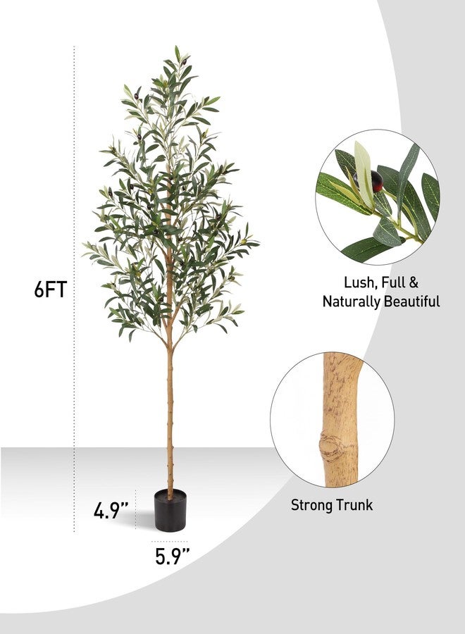 FLOWORLD 6FT Olive Trees Artificial Indoor, Tall Faux Olive Tree 6FT (72in) with Natural Wood Trunk & Realistic Olives, Stable Base, Pet Friendly Artificial Plant for Home Office, Living Room, Outdoor - Image 4