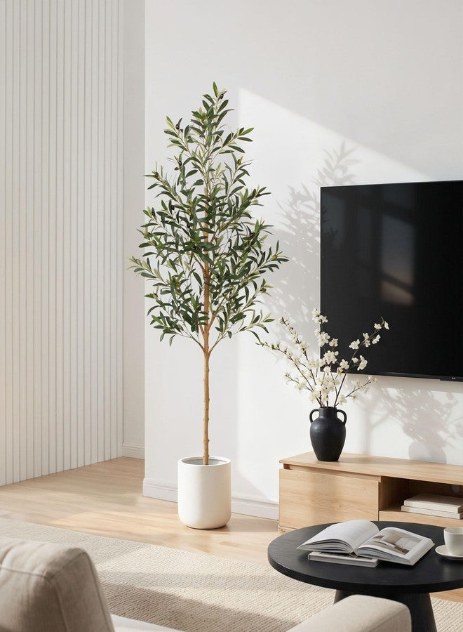 FLOWORLD 6FT Olive Trees Artificial Indoor, Tall Faux Olive Tree 6FT (72in) with Natural Wood Trunk & Realistic Olives, Stable Base, Pet Friendly Artificial Plant for Home Office, Living Room, Outdoor - Image 3