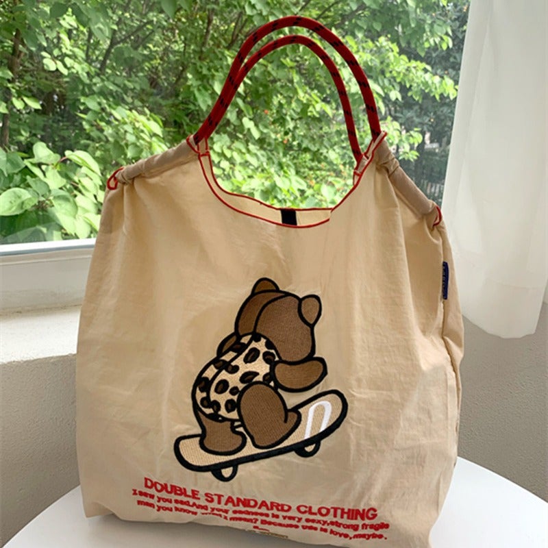 2023 Single Shoulder Bag Shopping Bag Embroidered Nylon Crossbody Bag Eco-Friendly Bag Wide Shoulder Strap Embroidered Tote Handbag - Image 3