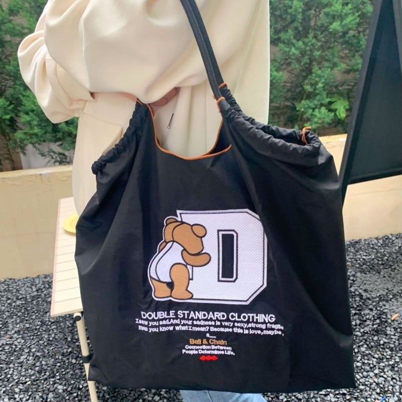2023 Single Shoulder Bag Shopping Bag Embroidered Nylon Crossbody Bag Eco-Friendly Bag Wide Shoulder Strap Embroidered Tote Handbag - Image 4