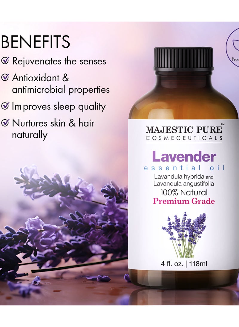 Majestic Pure زيت اللافندر العطري 118 مل - كبير مع قطارة زجاجية | 100% نقي وطبيعي | زيوت عطرية من الدرجة الممتازة للعلاج بالروائح، والموزعات، والبشرة، والتدليك، والترطيب - Image 4