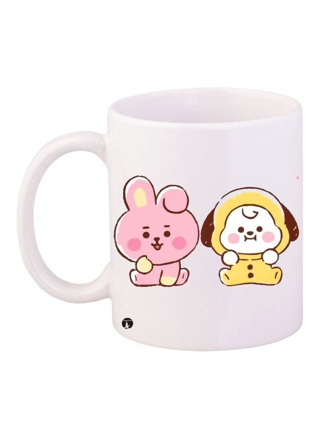 RYN Printed Ceramic Coffee Mug White/Pink/Yellow 11ounce