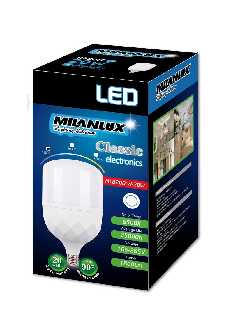 MILANLUX Milanlux Led Bulb Non-Dimmable 1800 Lumen Day-Light White (6500) 20W E27 Base  - Image 2