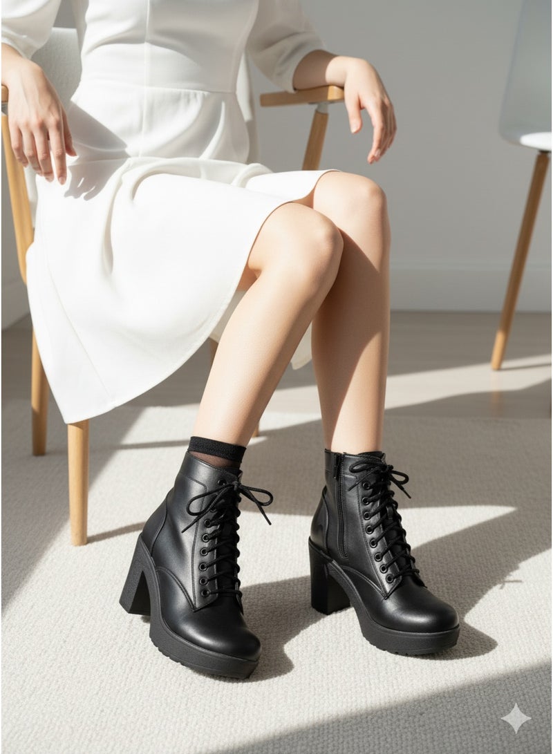 Vbranda Leather Heel Boots 5 cm-Black - Image 1