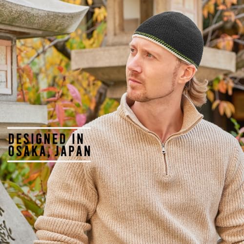 CHARM Mens Skull Cap Cotton Kufi - Beanie Hand Made Knitted Hat Elastic Tight Japanese Womens Black - Image 5