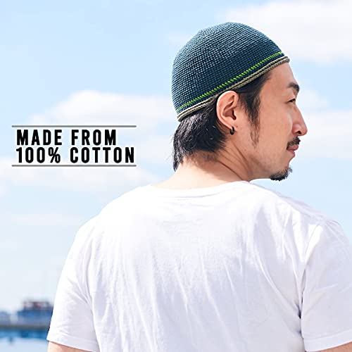 CHARM Mens Skull Cap Cotton Kufi - Beanie Hand Made Knitted Hat Elastic Tight Japanese Womens Black - Image 2