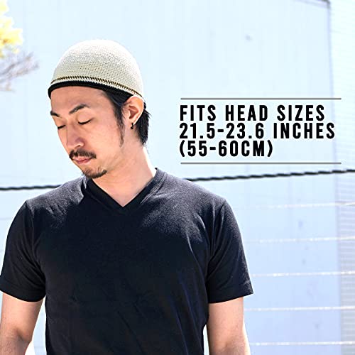CHARM Mens Skull Cap Cotton Kufi - Beanie Hand Made Knitted Hat Elastic Tight Japanese Womens Black - Image 4