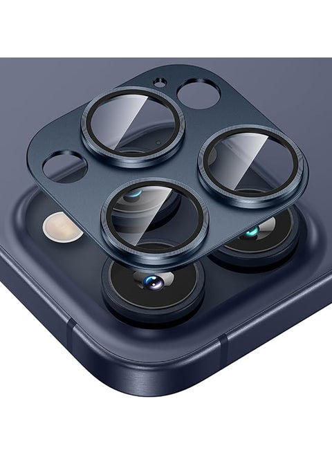 Tempered Glass Cover Camera Lens Protecto for iPhone 15 Pro / iPhone 15 Pro Max with Metal Ring Protector-Blue