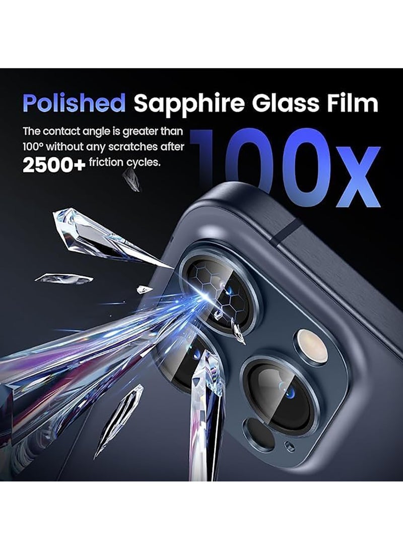Tempered Glass Cover Camera Lens Protecto for iPhone 15 Pro / iPhone 15 Pro Max with Metal Ring Protector-Blue  - Image 4