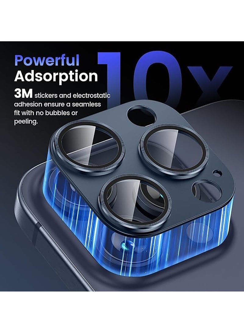 Tempered Glass Cover Camera Lens Protecto for iPhone 15 Pro / iPhone 15 Pro Max with Metal Ring Protector-Blue  - Image 5