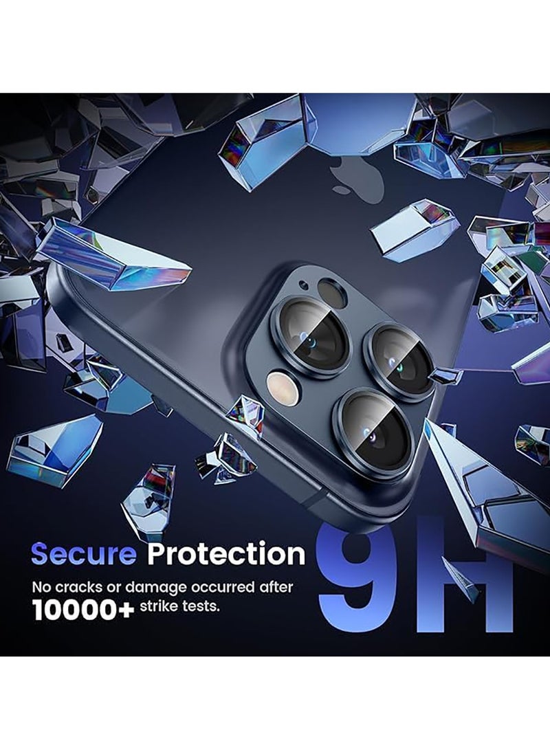 Tempered Glass Cover Camera Lens Protecto for iPhone 15 Pro / iPhone 15 Pro Max with Metal Ring Protector-Blue  - Image 3