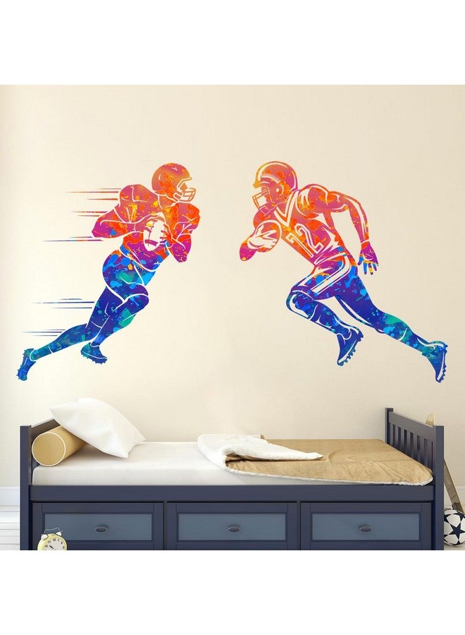 WOYINIS Colors Splash Football Player Wall Decals Creative Sports Player Silhouette Wall Stickers Peel & Stick Rugby Sport Wall Decor Stickers for Boys Teens Bedroom Playroom Classroom - Image 2
