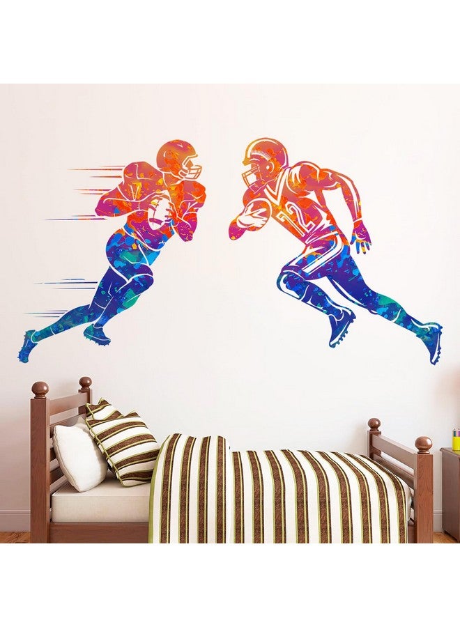 WOYINIS Colors Splash Football Player Wall Decals Creative Sports Player Silhouette Wall Stickers Peel & Stick Rugby Sport Wall Decor Stickers for Boys Teens Bedroom Playroom Classroom - Image 1