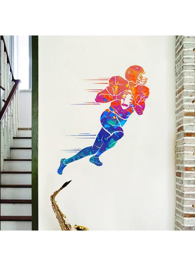 WOYINIS Colors Splash Football Player Wall Decals Creative Sports Player Silhouette Wall Stickers Peel & Stick Rugby Sport Wall Decor Stickers for Boys Teens Bedroom Playroom Classroom - Image 5