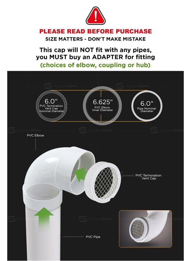Raven R1511 6 inch PVC Termination Vent with Stainless Steel Screen, White - Image 2
