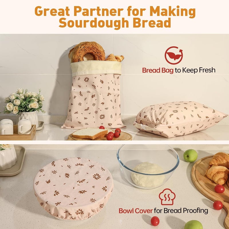 Tirphy 3 Pack Reusable Bread Bags and Bowl Cover Set, Beeswax Bread Bags for Sourdough, Homemade Bread Storage to Keep Loaf Fresh - Image 4