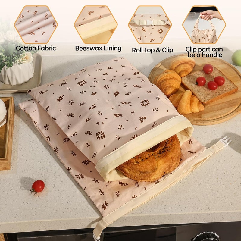 Tirphy 3 Pack Reusable Bread Bags and Bowl Cover Set, Beeswax Bread Bags for Sourdough, Homemade Bread Storage to Keep Loaf Fresh - Image 5