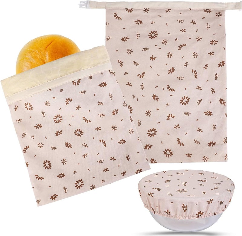 Tirphy 3 Pack Reusable Bread Bags and Bowl Cover Set, Beeswax Bread Bags for Sourdough, Homemade Bread Storage to Keep Loaf Fresh - Image 1