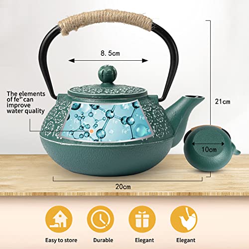 Sotya Cast Iron Teapot, 40oz/1200ml Japanese Tetsubin Tea Pot with Infuser for Loose Leaf and Tea Bags, Tea Kettle Coated with Enameled Interior for Stove Top, Dark Green - Image 5