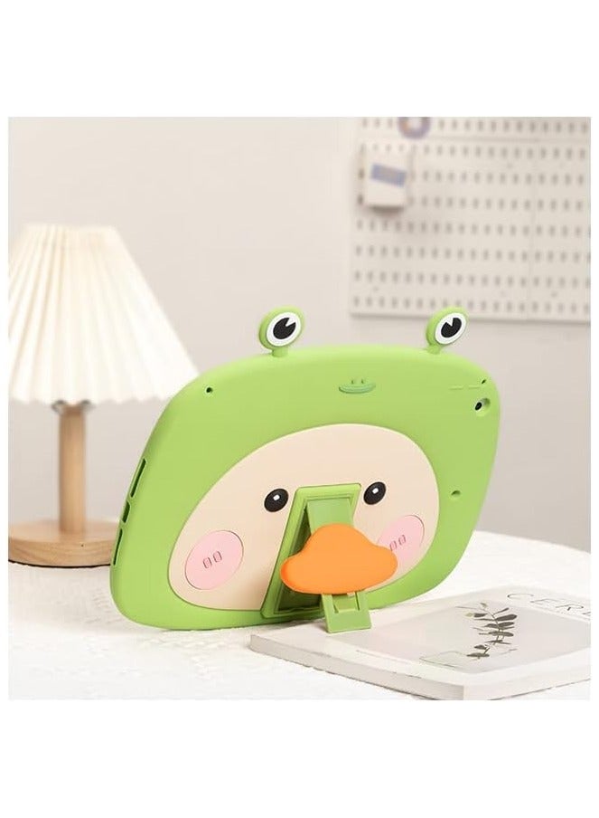 General Suitable for iPad 9/8/7th Generation Case 10.2 Inch 2021/2020/2019, Kawaii Cartoon Kids Teen Boys Girls Women's Green Frog Duck Soft Silicone Protective Case with Stand  - Image 2