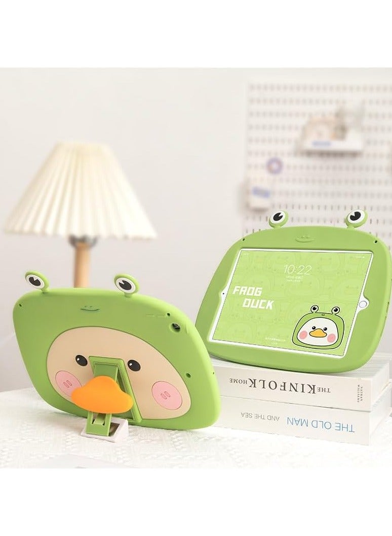 General Suitable for iPad 9/8/7th Generation Case 10.2 Inch 2021/2020/2019, Kawaii Cartoon Kids Teen Boys Girls Women's Green Frog Duck Soft Silicone Protective Case with Stand  - Image 4