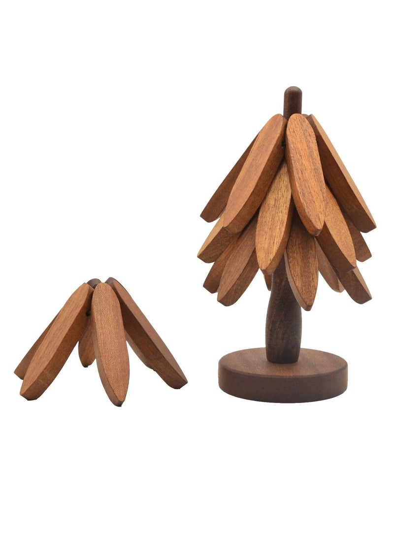 CIMIA 4 PCS Solid Wood Coasters, Christmas Tree Shape with Stand, Heat Resistant Reusable Tea or Coffee Coaster,Coasters for Crafts  - Image 1