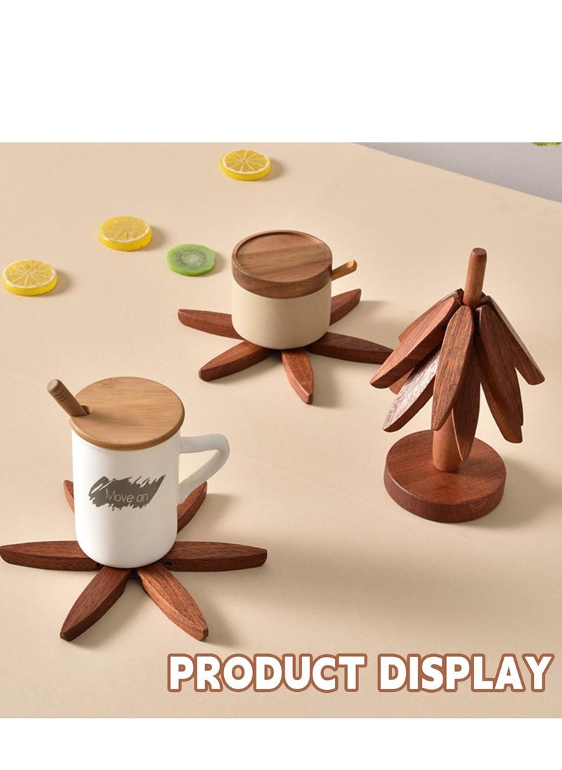 CIMIA 4 PCS Solid Wood Coasters, Christmas Tree Shape with Stand, Heat Resistant Reusable Tea or Coffee Coaster,Coasters for Crafts  - Image 3