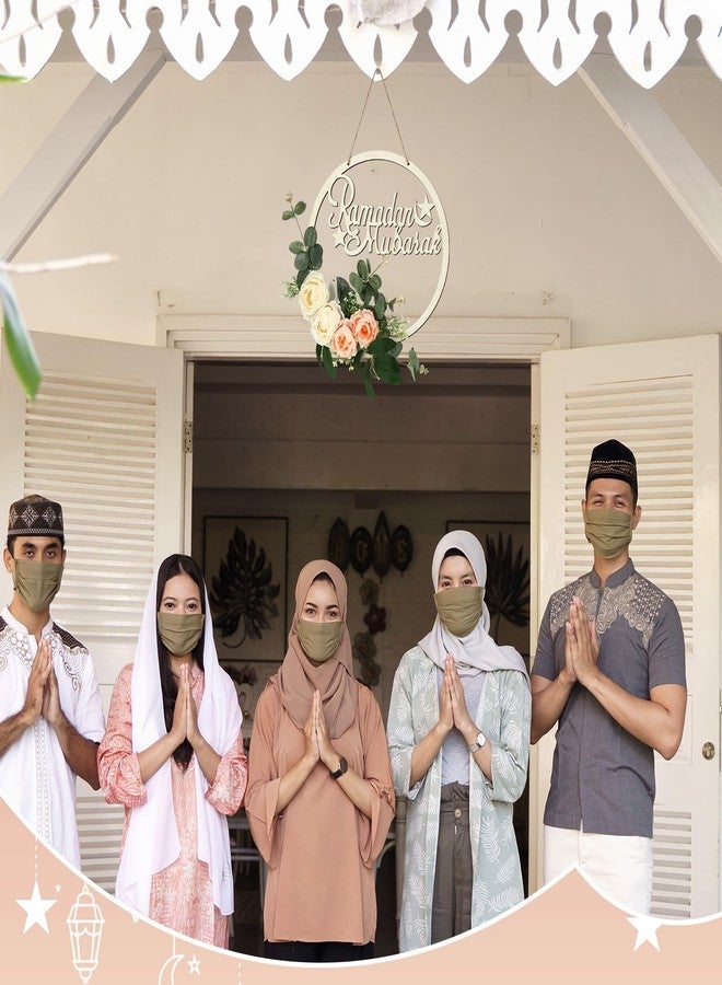 أكاليل عيد رمضان مبارك من سيلووي للباب الأمامي، زهور الشمبانيا الاصطناعية المعلقة، لافتة خشبية لرمضان، زينة جدارية خشبية لعيد الفطر، لوازم حفلات داخلية وخارجية للمسلمين - Image 5