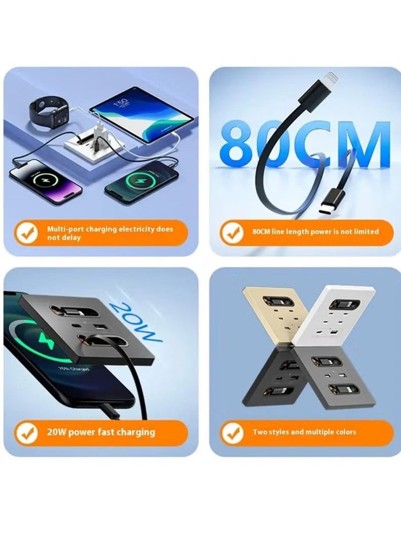 BlueFire - Universal Smart Wall Socket with Built-in Type-C & Lightning Cables – 20W Fast Charging USB-C & USB-A Ports – 220V Power Outlet Panel for iPhone, Samsung, Huawei – Space-Saving Wall-Mounted Charging Hub for Home & Office - Image 1