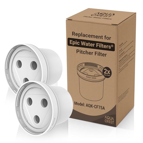 AquaCrest AQUA CREST CF75A Water Filter Compatible with All Epic Water Filters Pitchers and Dispensers Aquagear Water Filter Pitchers Reduce Chlorine Odors Rust 150Gallon LongLife BPA Free 2 Pack - Image 1