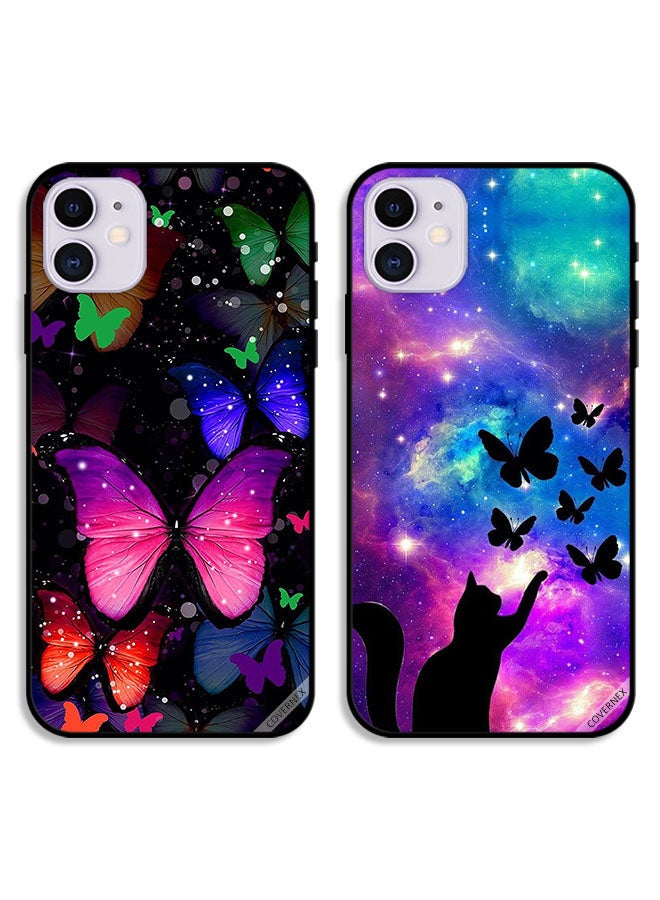 Covernex Two Cases For Apple iPhone 12 Protective Covers Cat and Butterflies - Image 1