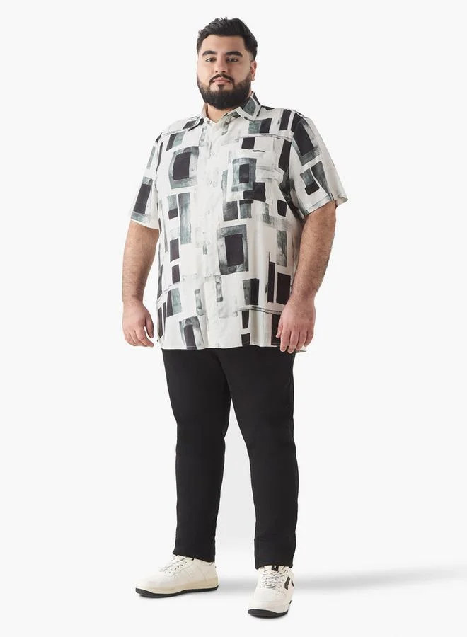 Splash FAV Plus Size Printed Collared Shirt with Chest Pocket