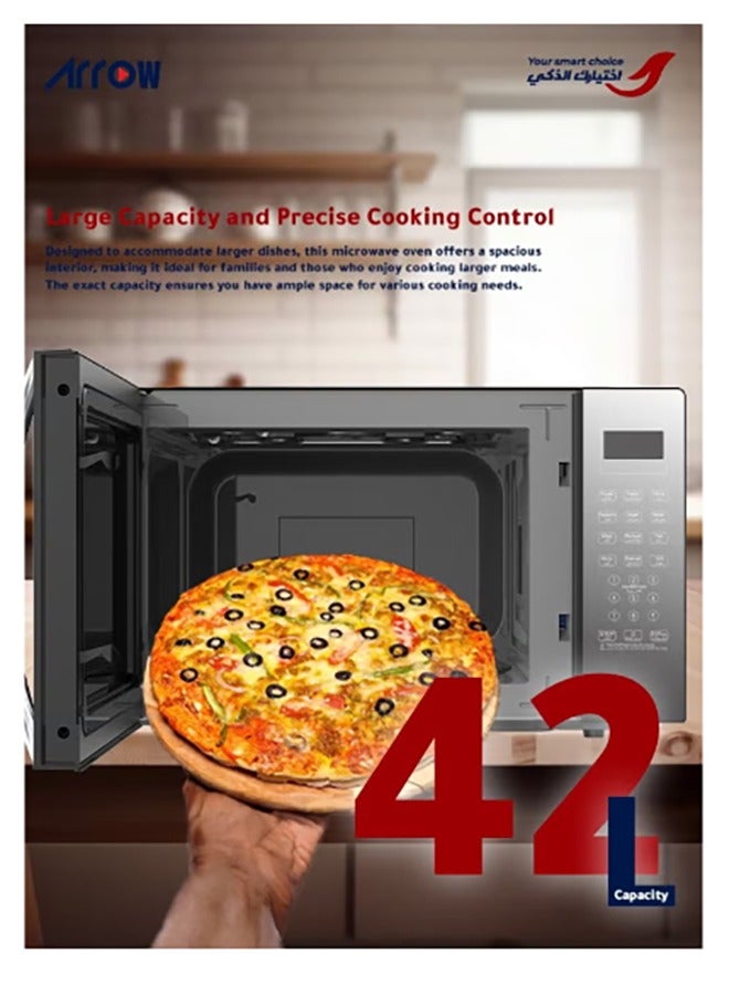 Arrow Digital Microwave 42L Oven with Grill, 1000W, Silver | 10 Power Levels | Advanced Technology for Faster Cooking | RO-42MWBG - Image 4