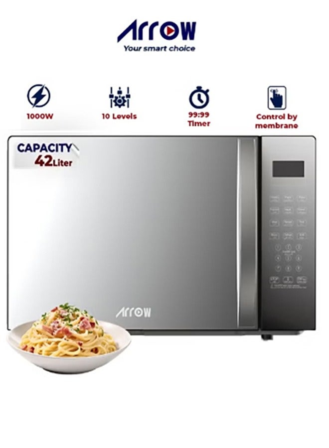 Arrow Digital Microwave 42L Oven with Grill, 1000W, Silver | 10 Power Levels | Advanced Technology for Faster Cooking | RO-42MWBG - Image 1
