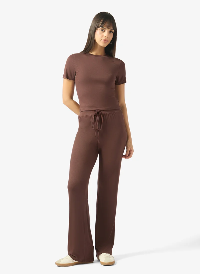Cotton Blend Crew Neck T-shirt & Straight Fit Pant Loungewear Set