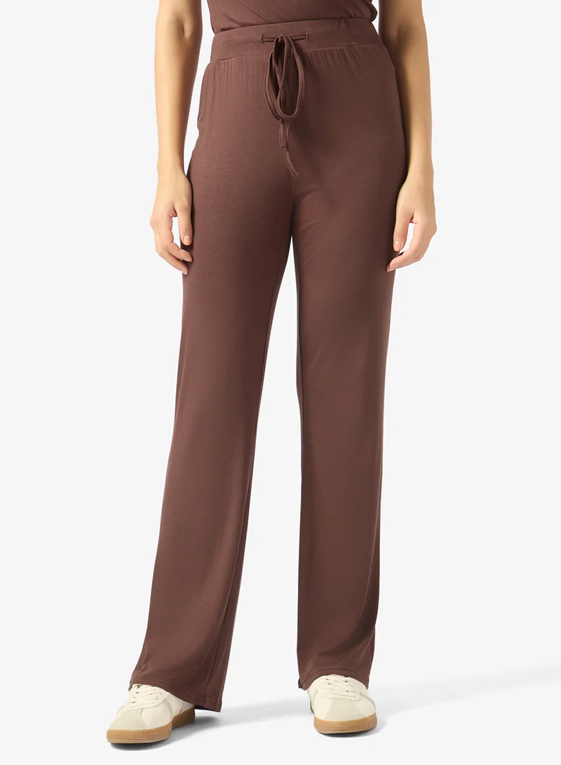 Ginger Basics  Cotton Blend Crew Neck T-shirt & Straight Fit Pant Loungewear Set for Women | Best Price UAE