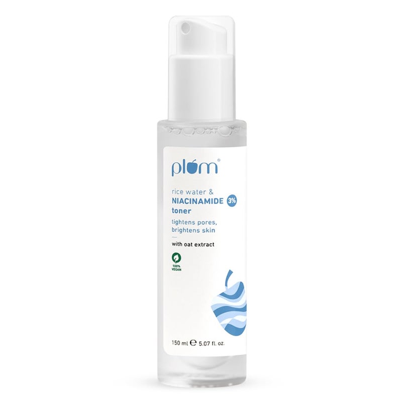 Plum 3 Niacinamide  Rice Water Face Toner  AlcoholFree Toner for Oily Acne Prone Dry Combination Skin  Pore Tightening  Glowing Skin Fades Blemishes Brightens  Smoothens  Women  Men  150ml - Image 1