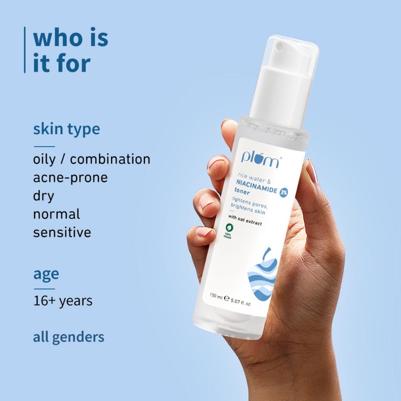 Plum 3 Niacinamide  Rice Water Face Toner  AlcoholFree Toner for Oily Acne Prone Dry Combination Skin  Pore Tightening  Glowing Skin Fades Blemishes Brightens  Smoothens  Women  Men  150ml - Image 4