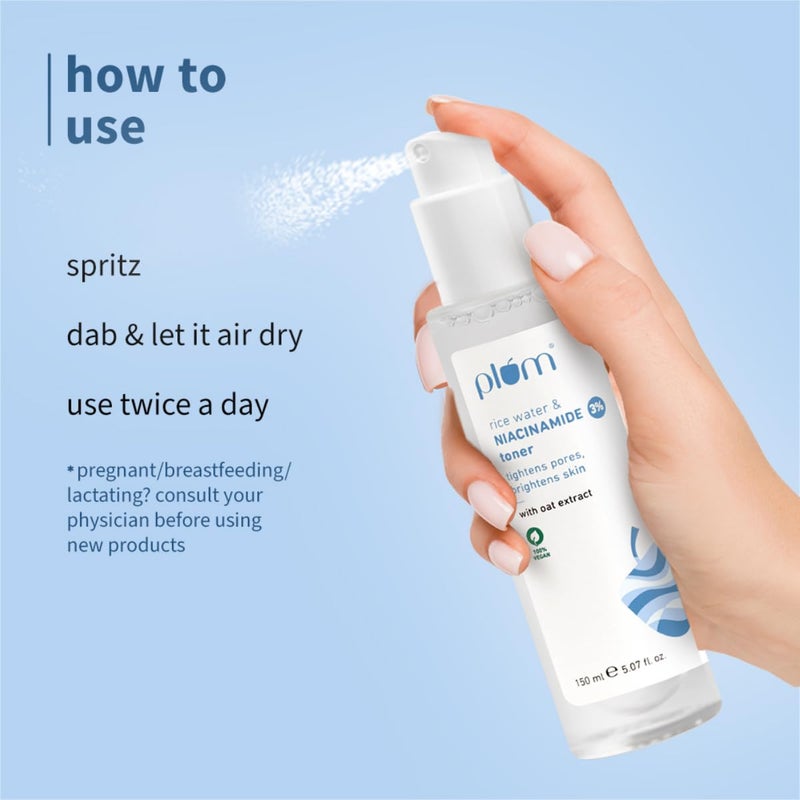 Plum 3 Niacinamide  Rice Water Face Toner  AlcoholFree Toner for Oily Acne Prone Dry Combination Skin  Pore Tightening  Glowing Skin Fades Blemishes Brightens  Smoothens  Women  Men  150ml - Image 5