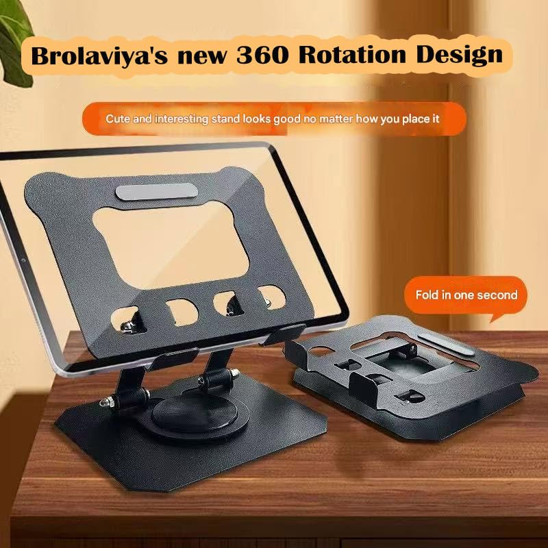 BROLAVIYA Metal Body Premium Tablet and Mobile Stand, Adjustable Height with 360 Rotatable, Compatible with iPad Pro 12.9,10.9,10.2, Air Mini 4 3 2, Nexus, Kindle, Xiaomi, E-Reader, 4-13 inch, Black - Image 3