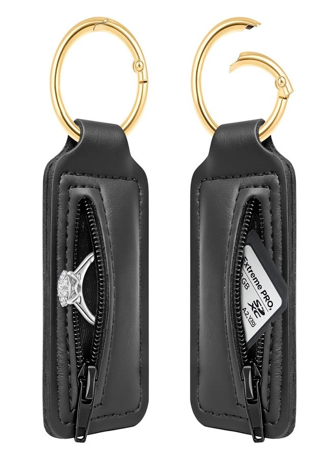 LUCKINEE 2 Pcs Mini Ring Holder Keychain Small Travel Jewelry Case Box - Dual-Sided Zippered Travel Ring Holder for Gym, Small Ring Pouch for Women, Girls and Man - Image 1