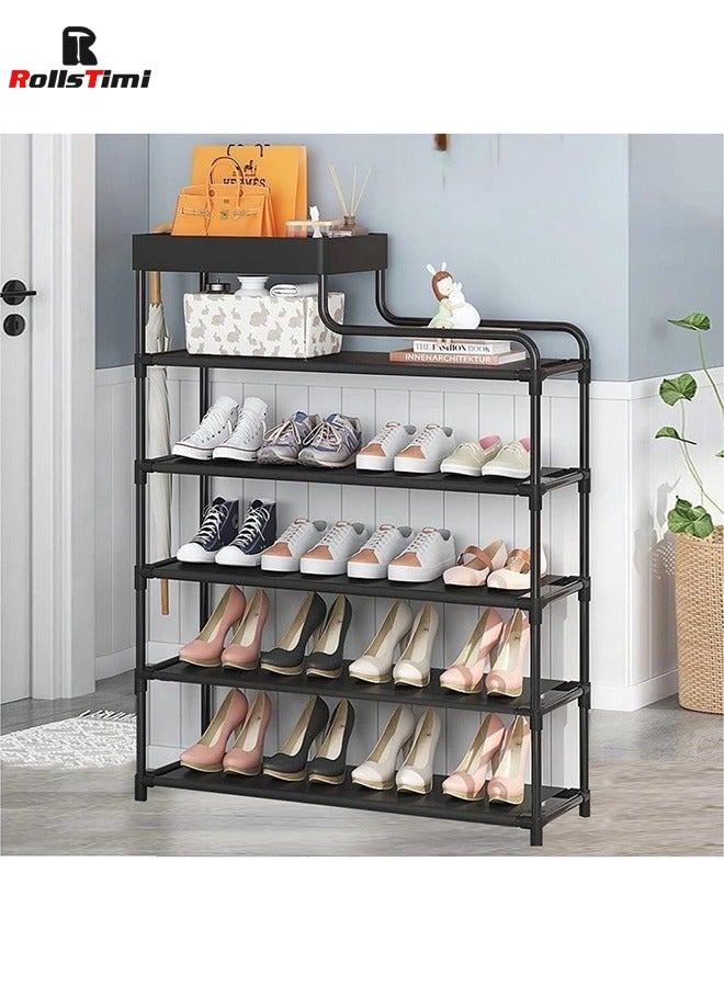 RollsTimi  6 Tier Freestanding with Storage Box Shoe Rack  floor Entrance Hallway Front Door Living Room Shoe Cabinet,Black - Image 2