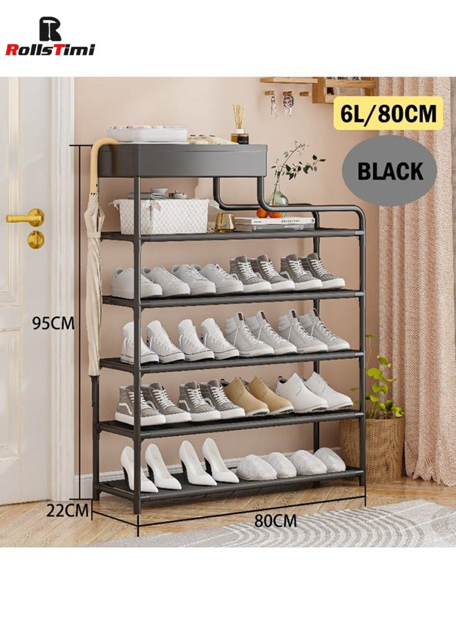 RollsTimi  6 Tier Freestanding with Storage Box Shoe Rack  floor Entrance Hallway Front Door Living Room Shoe Cabinet,Black - Image 3