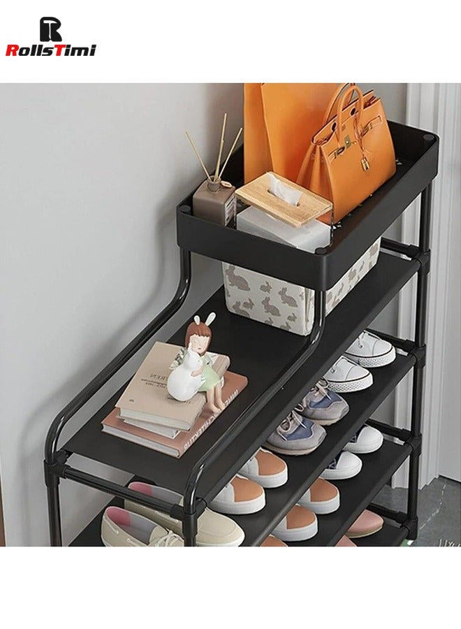 RollsTimi  6 Tier Freestanding with Storage Box Shoe Rack  floor Entrance Hallway Front Door Living Room Shoe Cabinet,Black - Image 4