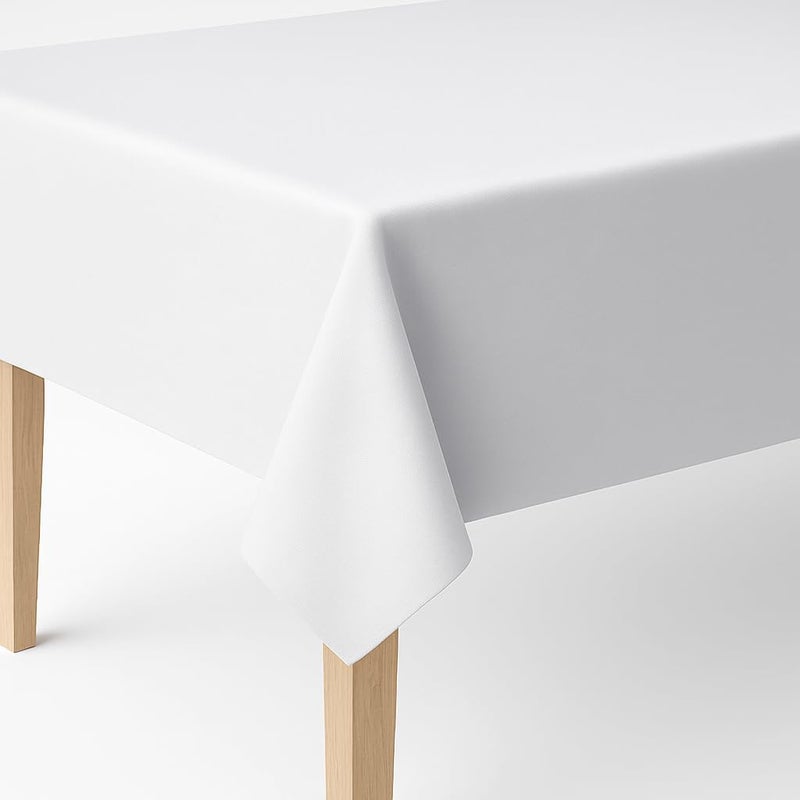 SOFINNI White Vinyl Tablecloth, Waterproof Flannel Back Table Cloth, Wipe Clean Table Cover for Dining, Rectangular, 54 x 72 inch (White)