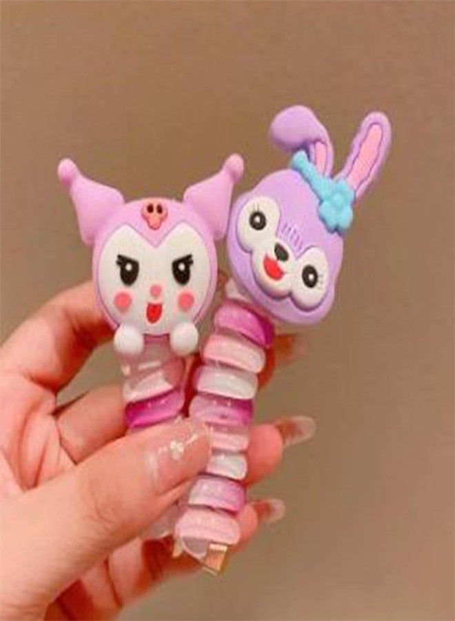 Hivata Spiral Rope Telephone Wire Korean Hair Rubber Bands Elastic for Girls Kids Braided Spiral Hair Ties Cute Cartoon Ponytail Maker Phone Cord Hair Accessories for Girls Pack of 5 PC - Image 4