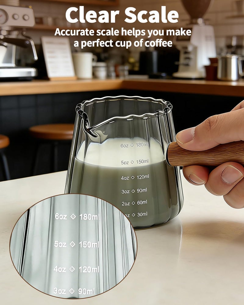 Aecsze Espresso Measuring Cup 6 Oz, Espresso Glass Cups with Wood Handle, Milk Frothing Cup, Espresso Cup for Coffee, Milk, Tea or Maple Syrup Serving - Image 4