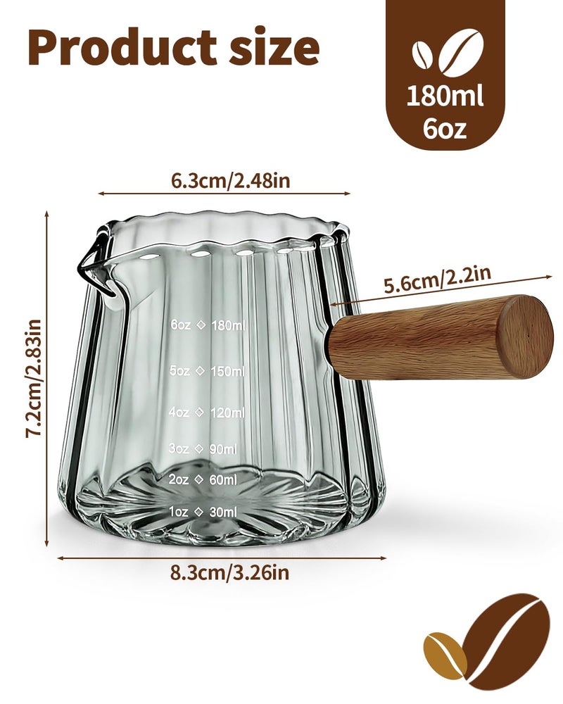 Aecsze Espresso Measuring Cup 6 Oz, Espresso Glass Cups with Wood Handle, Milk Frothing Cup, Espresso Cup for Coffee, Milk, Tea or Maple Syrup Serving - Image 2