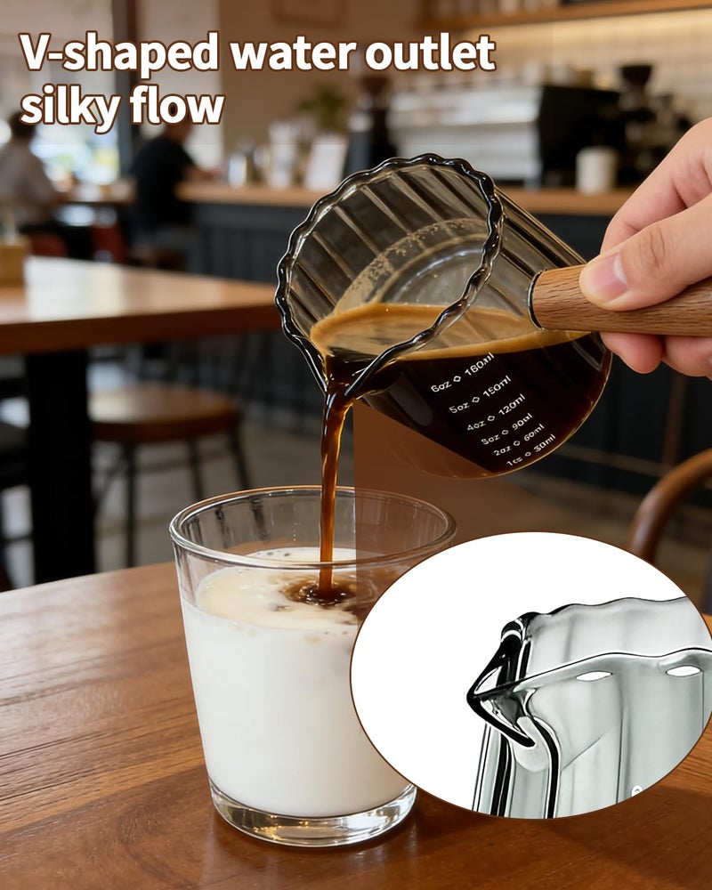 Aecsze Espresso Measuring Cup 6 Oz, Espresso Glass Cups with Wood Handle, Milk Frothing Cup, Espresso Cup for Coffee, Milk, Tea or Maple Syrup Serving - Image 5